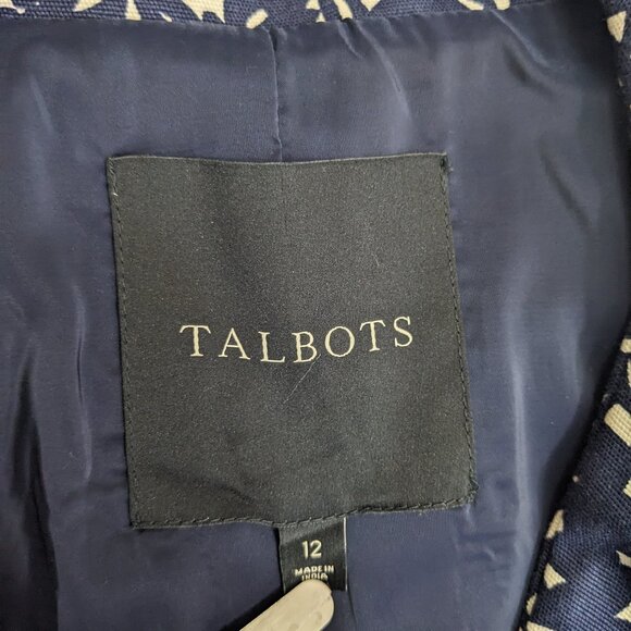 Talbots Floral Print Trench Coat Navy Blue White Lined Button Size 12 - Picture 10 of 11